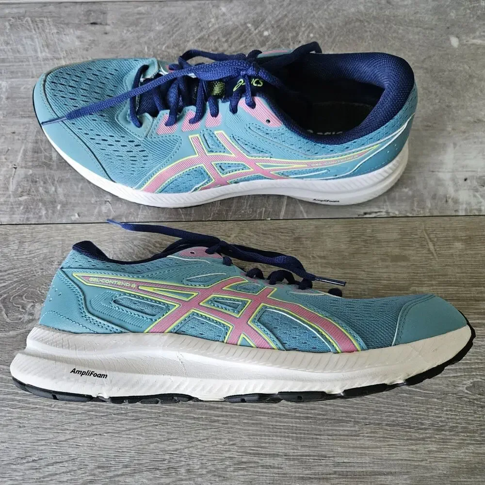 Asics Gel-Contend 8 Womens Running Shoes Size 10.5 Blue Pink With AmpliFoam Sole